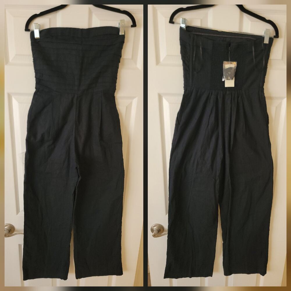 Abercrombie & Fitch Jumpsuit SP Straight Wide Leg Black Linen Blend Women's NEW